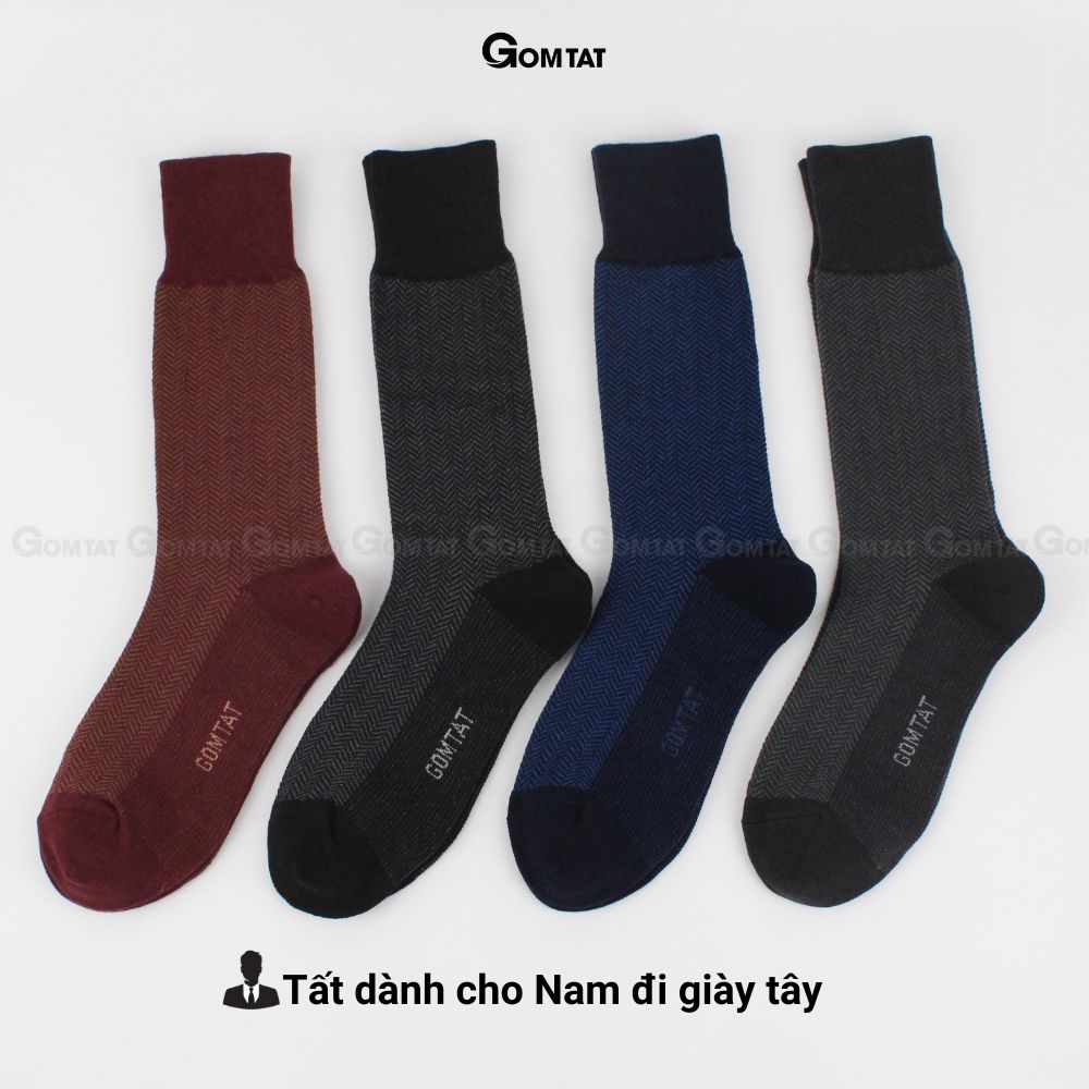 Tất vớ đi giày tây nam GOMTAT mẫu sọc xương cá, chất liệu cotton cao cấp, mềm mại, thoáng mát êm chân - GOM-MIX14-1DOI