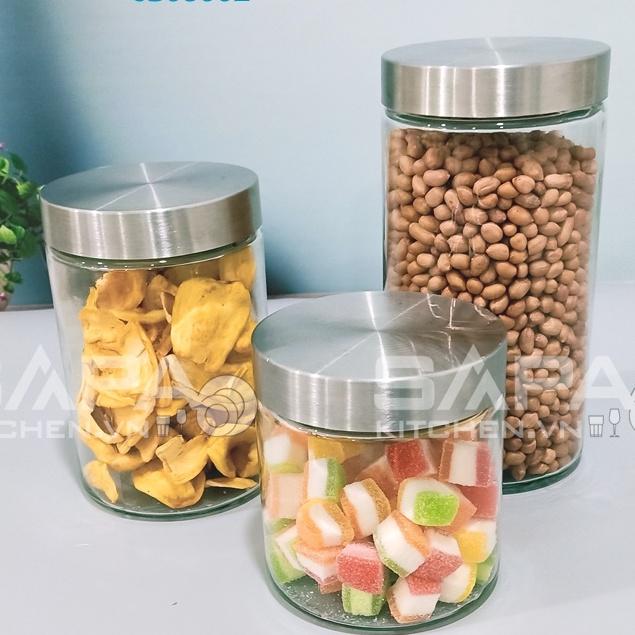 Hũ thủy tinh tròn nắp vặn inox Sapata 750ml