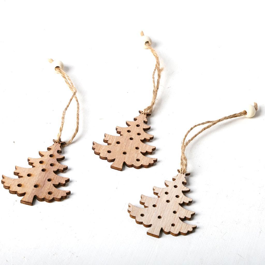 3pcs Unfinished Wooden Slices Cutout Pendant Xmas Decor