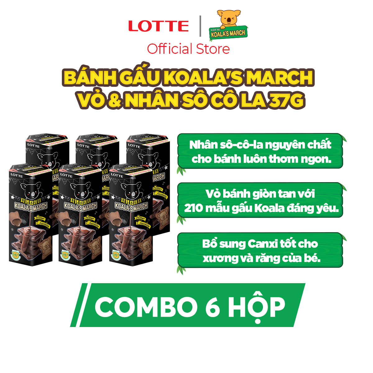 Combo 6 hộp Bánh gấu Koala's March vỏ và nhân sô cô la 37 g