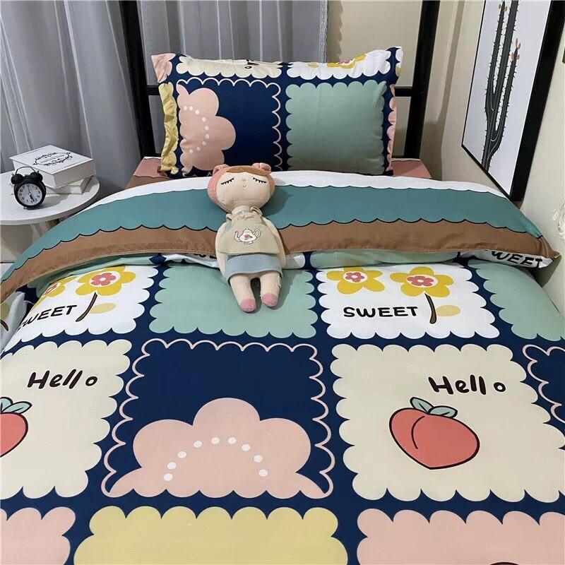 Bộ chăn ga gối Cotton poly M2T bedding Cô bé thỏ trắng, vỏ chăn mền, drap nệm và 2 vỏ gối