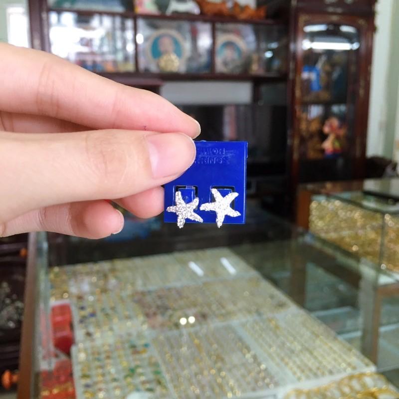 Hoa tai bạc hình sao dạng nụ bản mỏng, kèm video quay thật