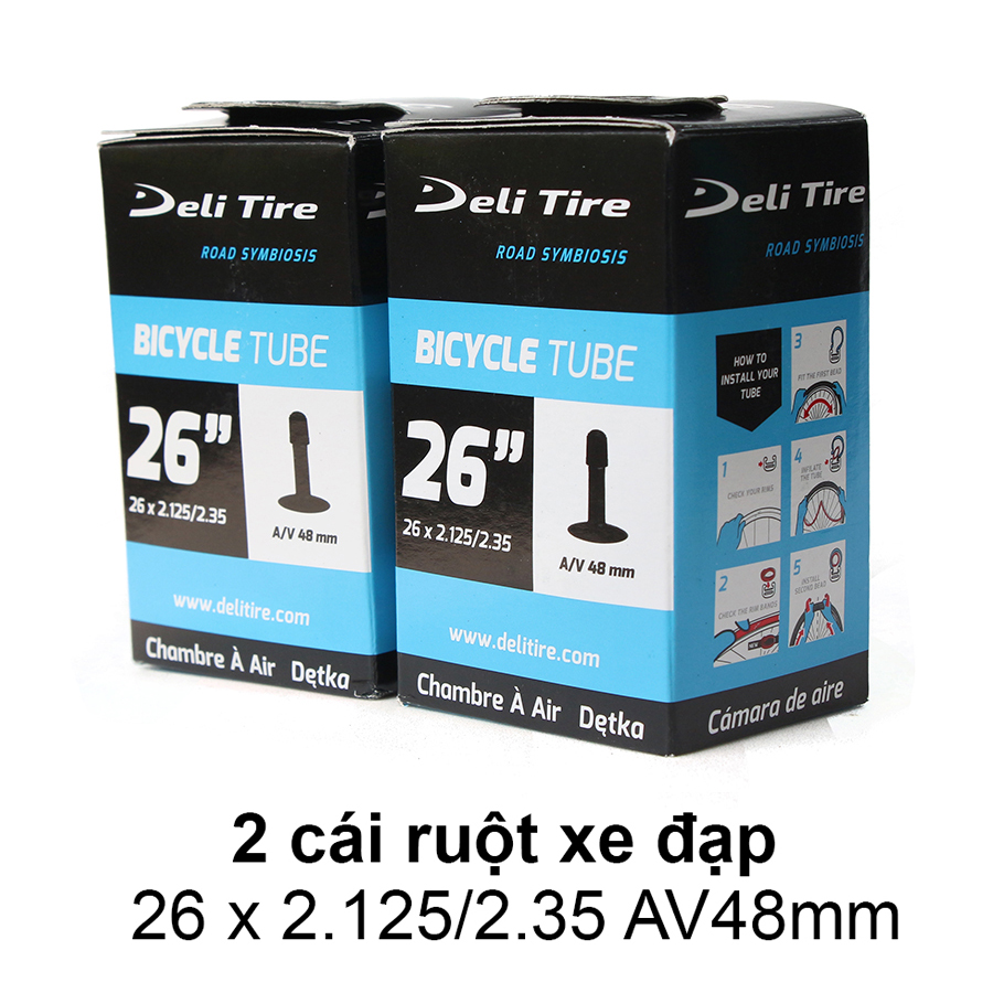 Ruột xe đạp 26x2.125/2.35 van Mỹ dài 48mm DELI-TIRE- 2 cái săm xe đạp