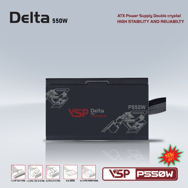 Bộ nguồn máy tính VSP DELTA P550W công suất thật - Hàng chính hãng