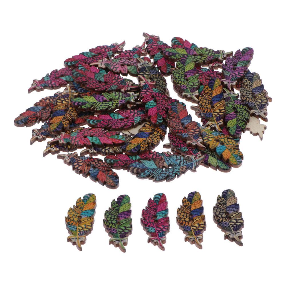 100 Miếng Ghép Hình Lông Vũ Bằng Gỗ 2 Lỗ Nút Sổ Lưu Cardmaking