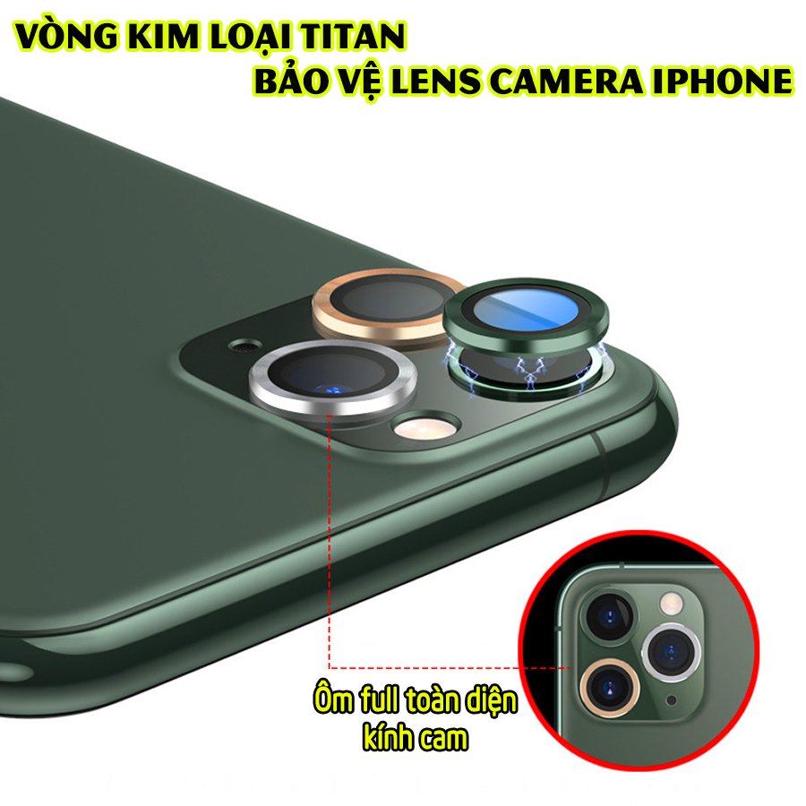 Tặng hộp đựng lens cao cấp - Vòng kim loại titan bảo vệ lens camera dành cho các dòng iphone 11 / iphone 12 - Vàng gold