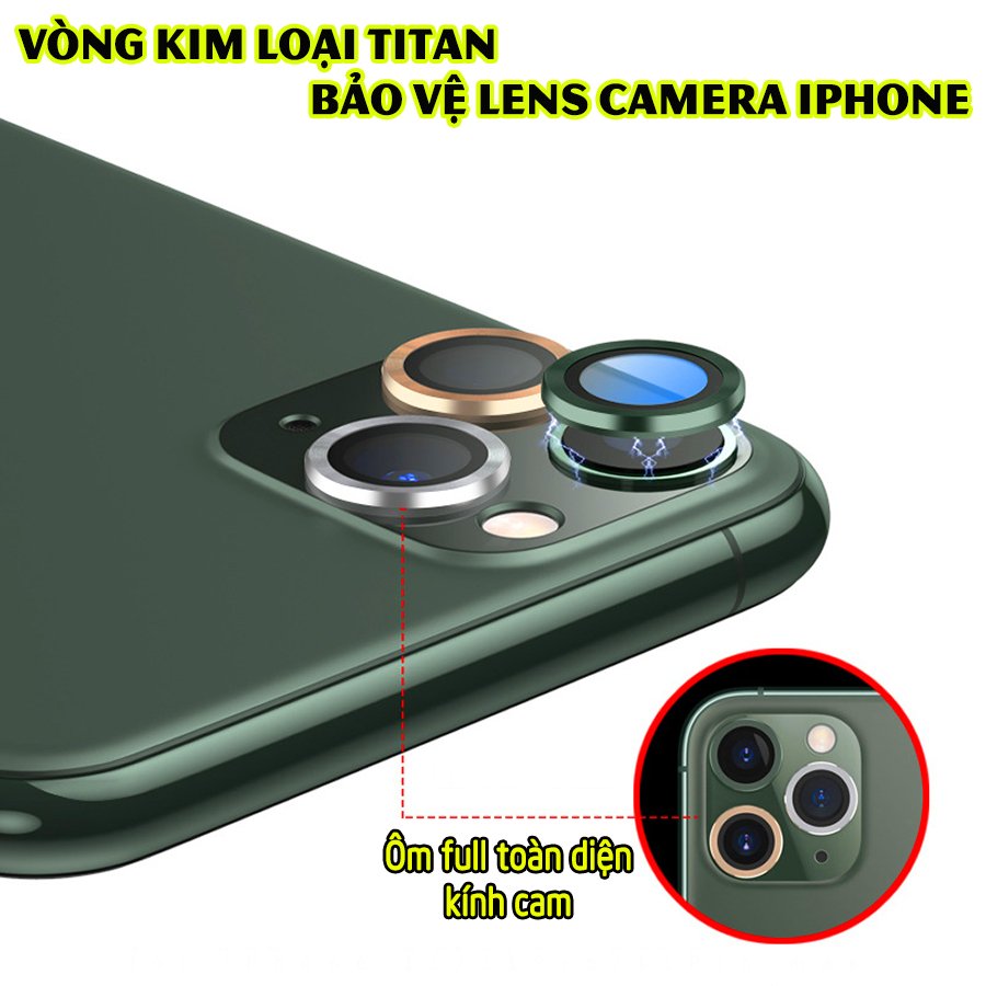 Tặng hộp đựng lens cao cấp - Vòng kim loại titan bảo vệ lens camera cho các dòng iphone 11 / iphone 12 - Bạc