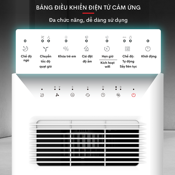 Máy hút ẩm lọc không khí 15m2-40m2 Fujihome DH16W, 16 Lít/ ngày, kết nối Wifi điều khiển qua App, đèn cảm biến báo chất lượng độ ẩm- Hàng chính hãng