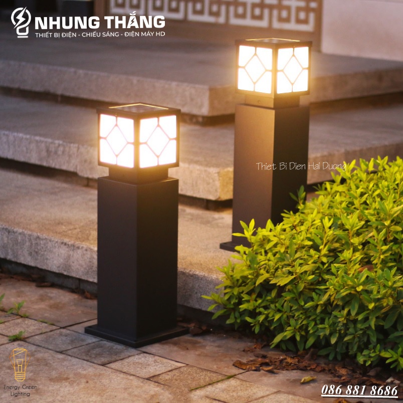 Đèn Cột Sân Vườn DSV-1165 Chống Nước - Chiều Cao 45cm - Cắm Điện Và Dùng Năng Lượng Mặt Trời-Có Khiển- K èm Bóng Led - Có Video