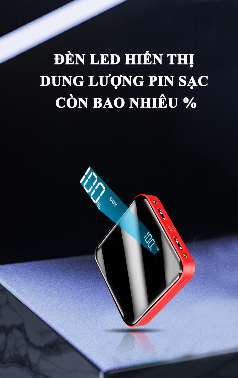 Sạc dự phòng mini tráng gương chống nước 20000mA- PWBANK US01- Hàng Chính Hãng