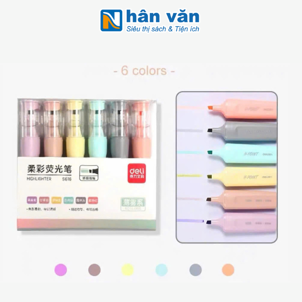 Set 6 Bút Highlight Deli Màu Morandi - Đánh Dấu Nhớ Dòng - Dạ Quang Deli Màu Pastel
