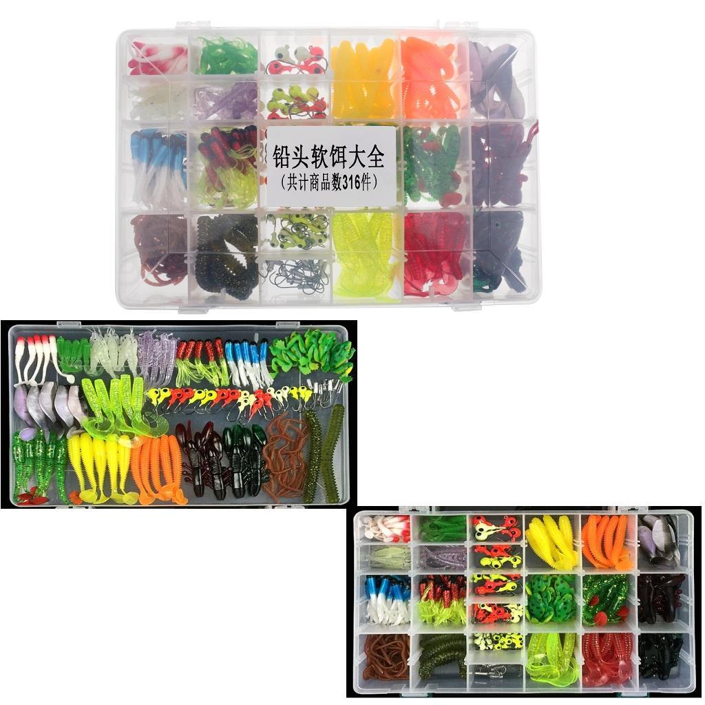 316pcs Soft Fishing Lure Bait & Jig Head Hook Set for Saltwater/Freshwater