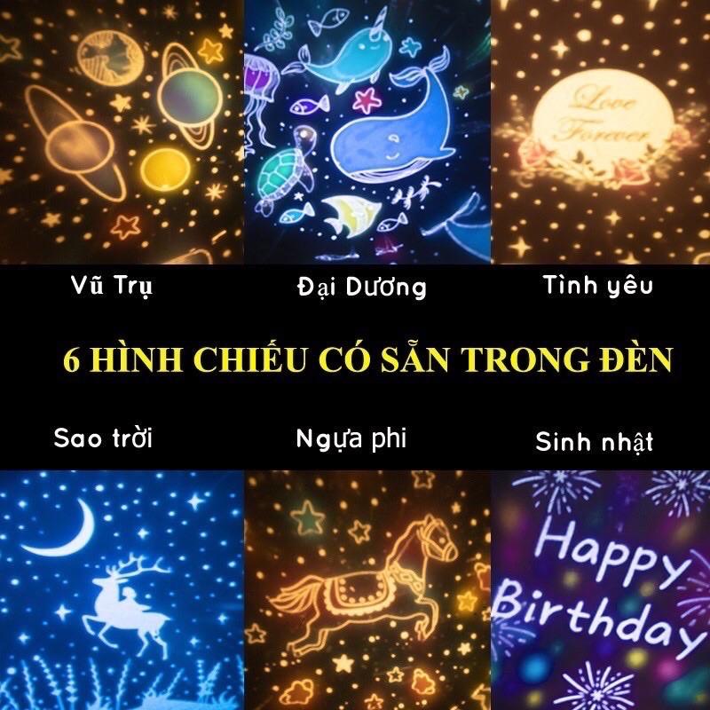 Đèn ngủ chiếu sao, cổ tích, đại dương, sinh nhật xoay tự động đèn LED