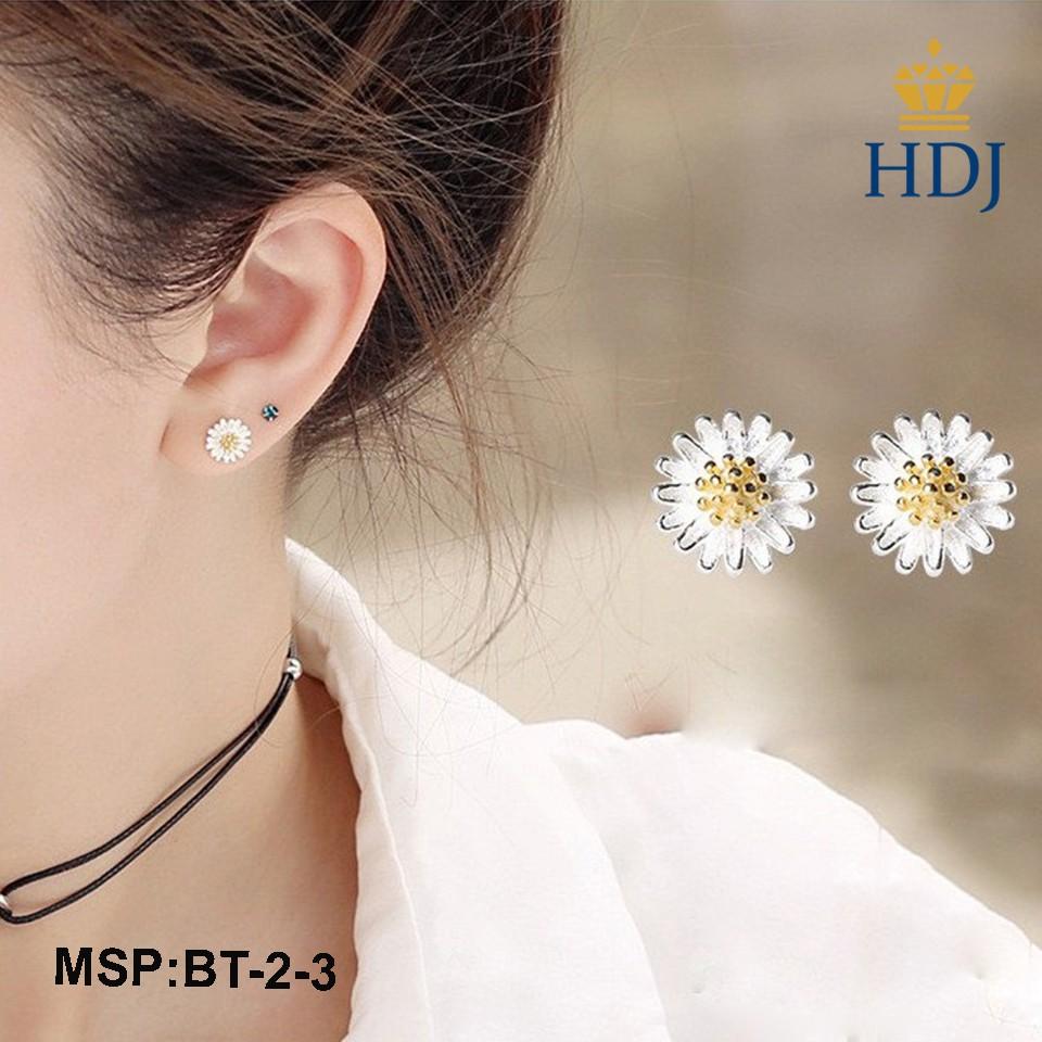 Bông tai  nữ bạc Ý 925 hình Cúc họa mi trang sức  HDJ mã BT-2-3