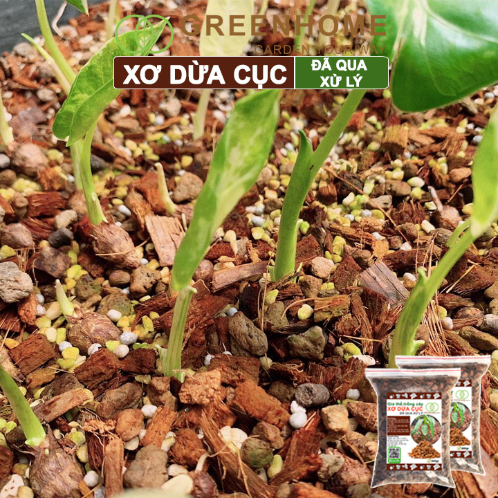 Xơ dừa cục đã qua xử lý, size 1-2cm, bao 400gr, giá thể kiểng lá, phong lan |Greenhome