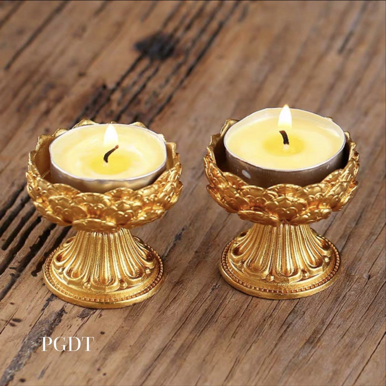 Chân sen để đèn bơ bằng đồng cỡ bé