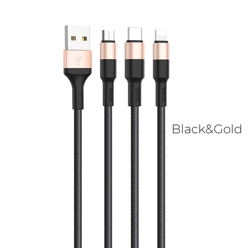 Cáp Sạc Hoco X 26 3 Đầu IPhone - Micro Usb - Type C Dây Dù Chống Đứt Dài 1M