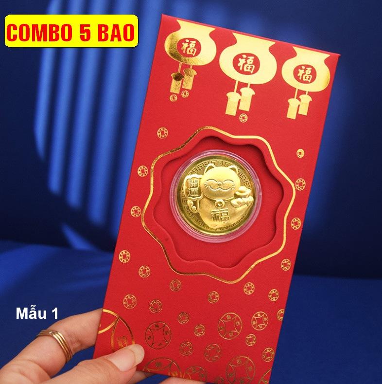 Set 5 phong bao lì xì hình con mèo vàng lì xì tết Quý Mão 2023 - Mẫu 1 - PASA COLLECTION