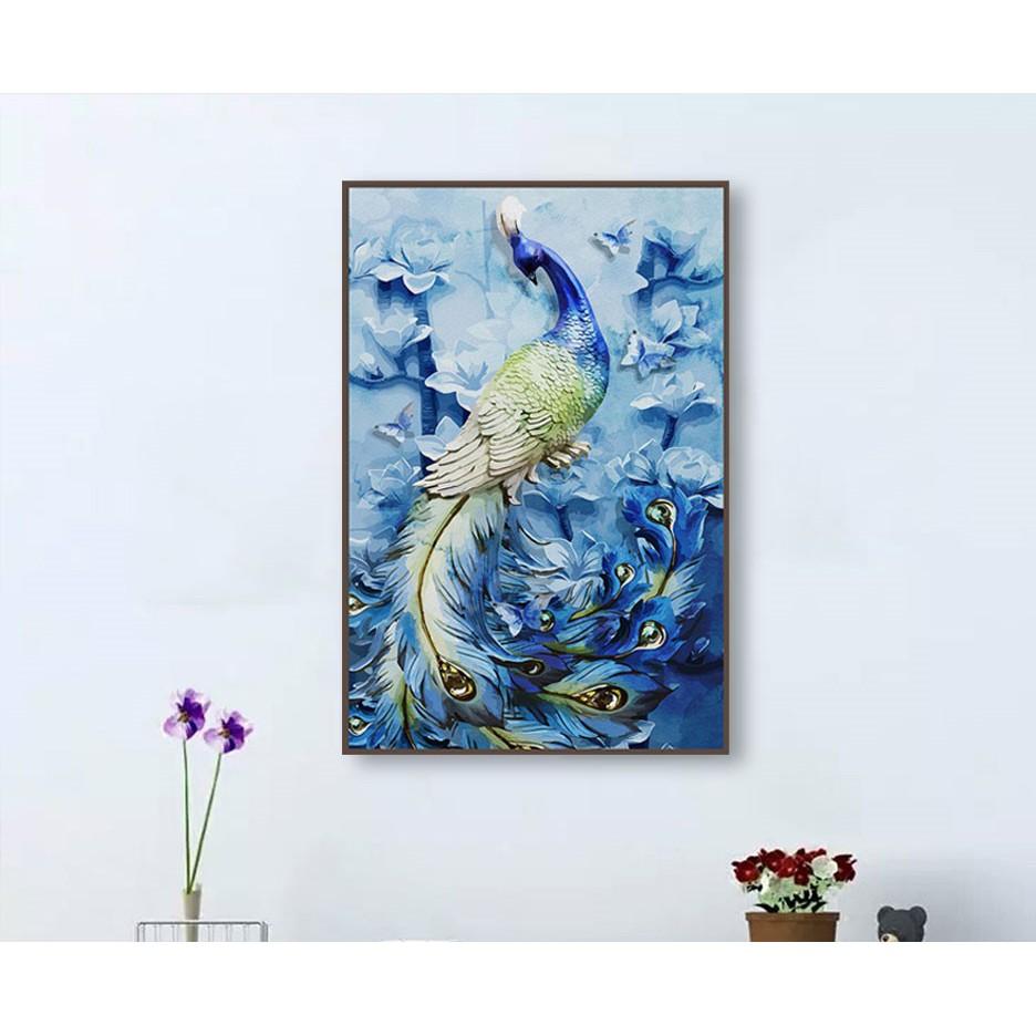 Tranh treo tường phong thủy trang trí nội thất hình chim công đủ màu