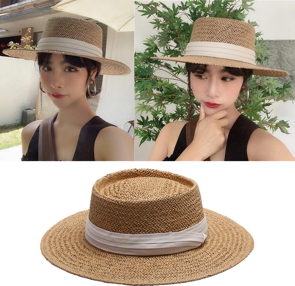 Womens Straw Hat Boater Sun Hat Foldable UV Protection Bucket Fedora Hats Cap