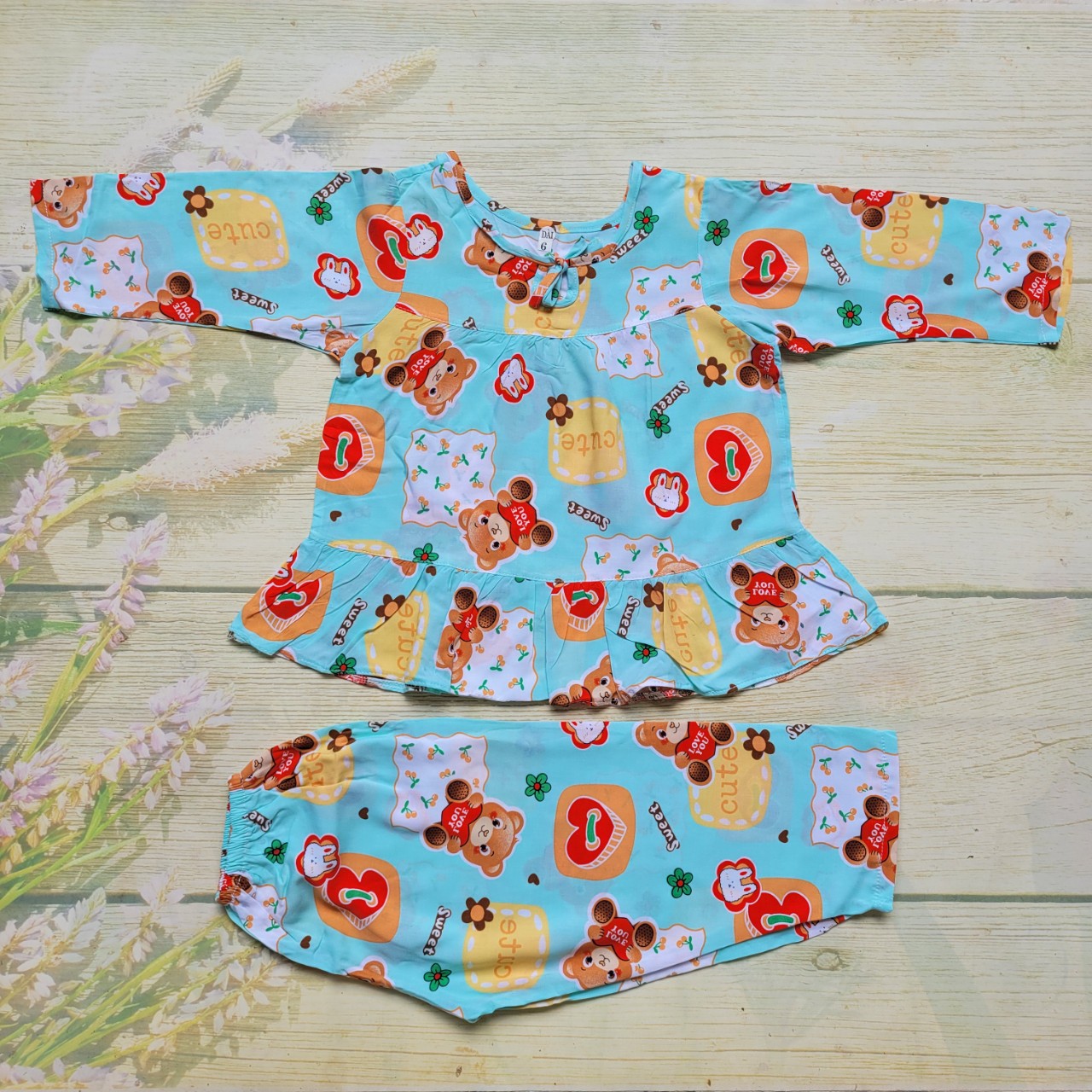 Đồ bộ tole lanh bé gái tay dài size 2