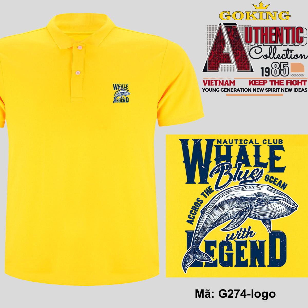 WHALE, mã logo.g274. Áo thun polo nam nữ, form unisex. Áo phông cổ trụ Goking, vải cá sấu 3D, công nghệ chống nhăn Nhật Bản