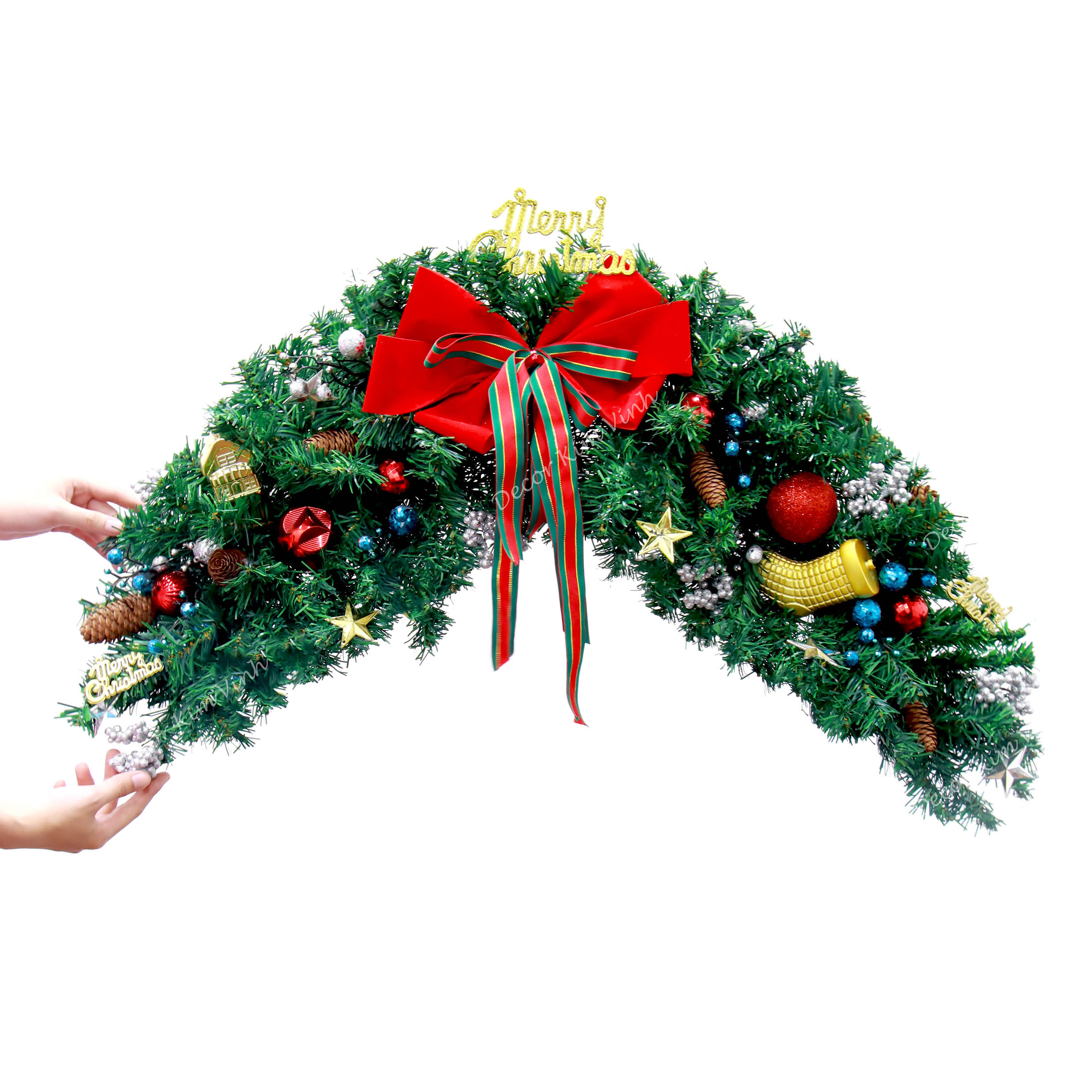 Dây Treo Đối Xứng DX06 Dây Treo Merry Nơ Đỏ Trang Trí Giáng Sinh kèm đèn
