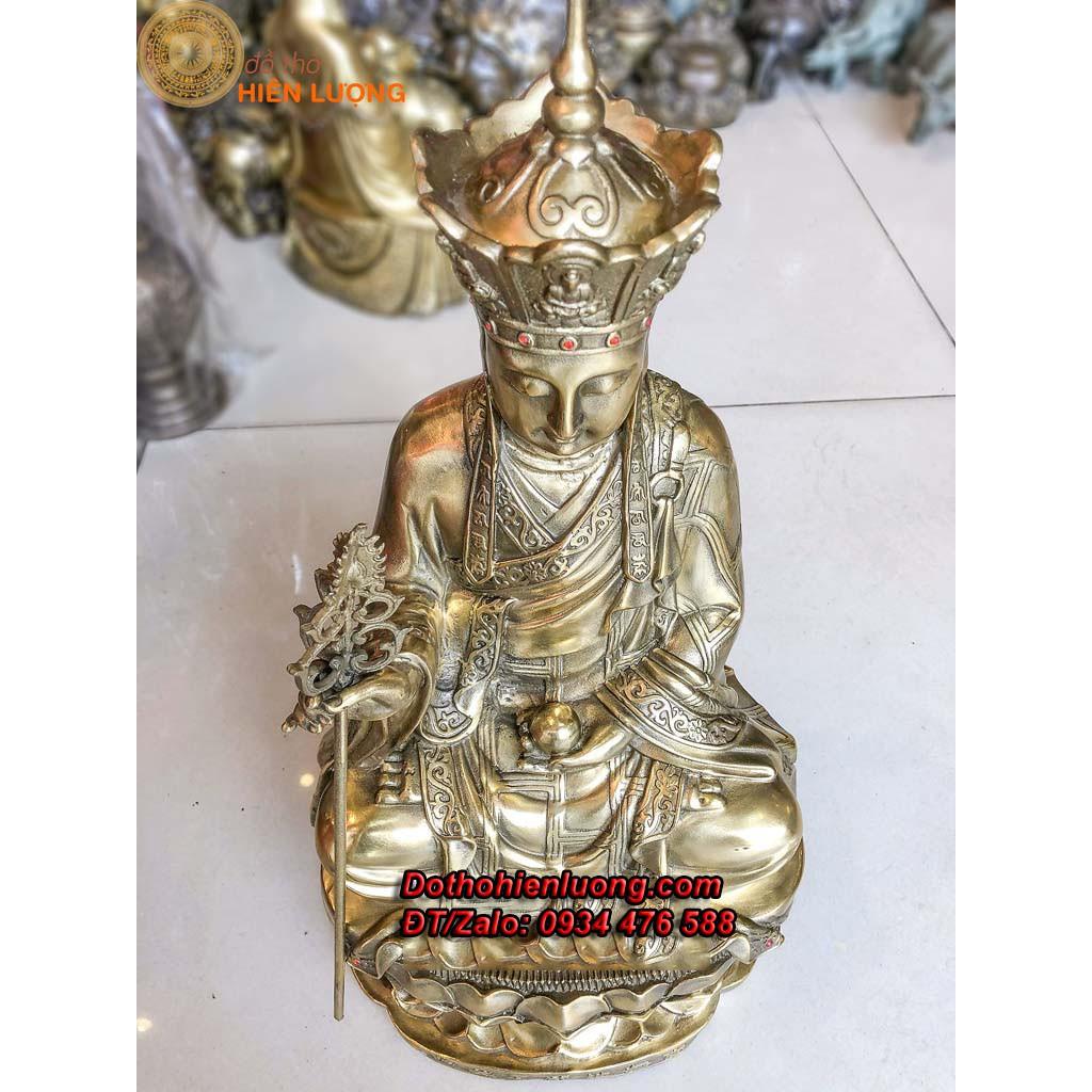 Tượng Đức Địa Tạng Vương Ngồi Đài Sen Màu Vàng Bằng Đồng Cao 50cm