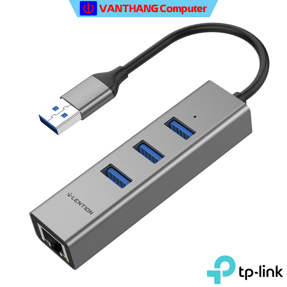 Bộ chia USB 4 trong 1 LENTION H23S với 3 cổng Type A 3.0, Gigabit Ethernet- Hàng chính hãng