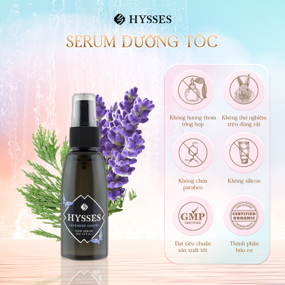Tinh Chất Dưỡng Tóc Cao Cấp Hysses Hair Serum Phục Hồi Tóc Xỉn Màu, Hỗ Trợ Tình Trạng Xoăn Gãy, Bảo Vệ Tóc Dưới Ánh Nắng Với Tinh Dầu Oải Hương - Gỗ Hinoki Hữu Cơ Tự Nhiên