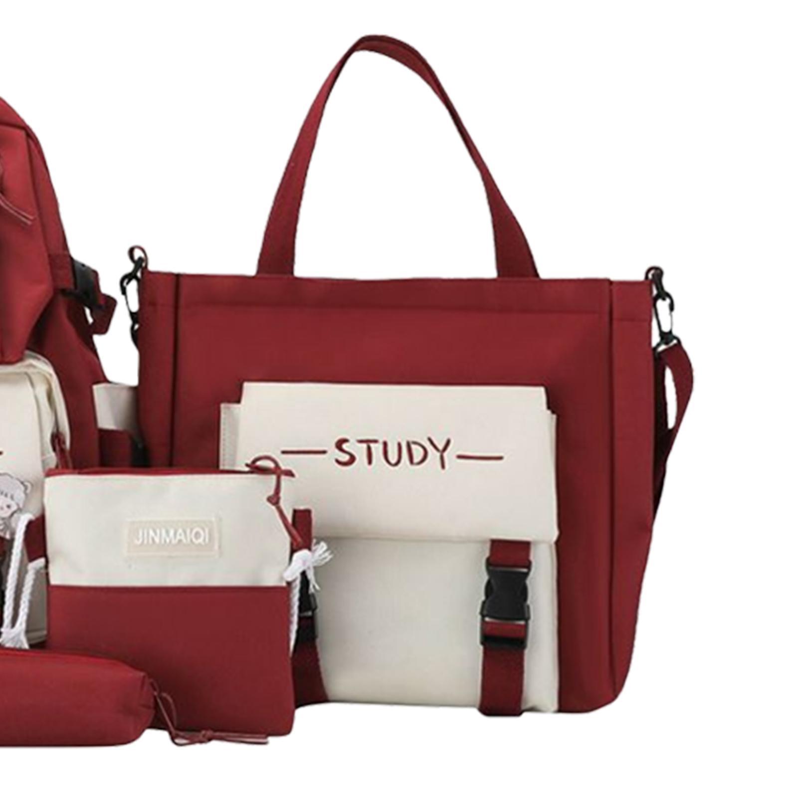 4Pcs/Set Teens Student Women Girls Canvas Tote Laptop Backpack Stylish Travel Diaper Bag Pencil Case Schoolbag Large Capacity