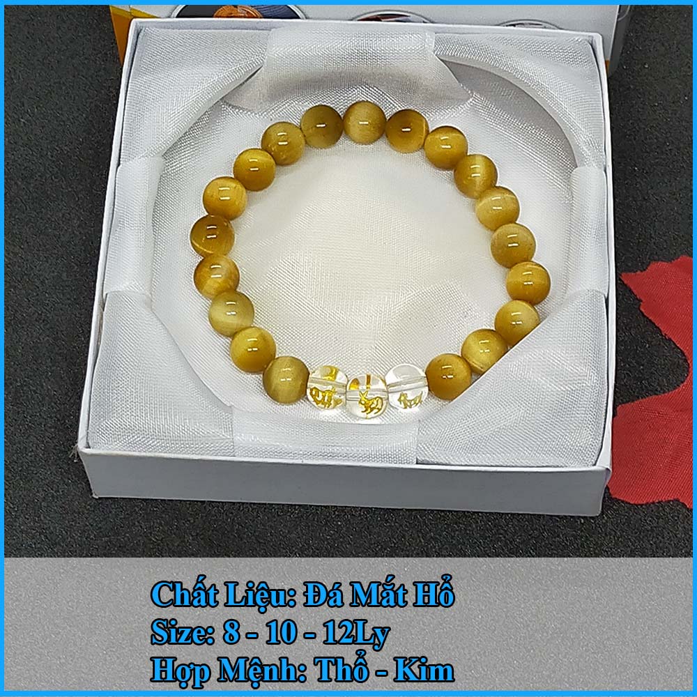 Vòng tay 12 con giáp tam hợp hợi mão mùi chất liệu mắt hổ vàng nâu tự nhiên - size 8 10 12ly cho người mệnh thổ, mệnh kim - có khai quang điểm nhãn may mắn tài lộc - PHONG THỦY ANH VŨ