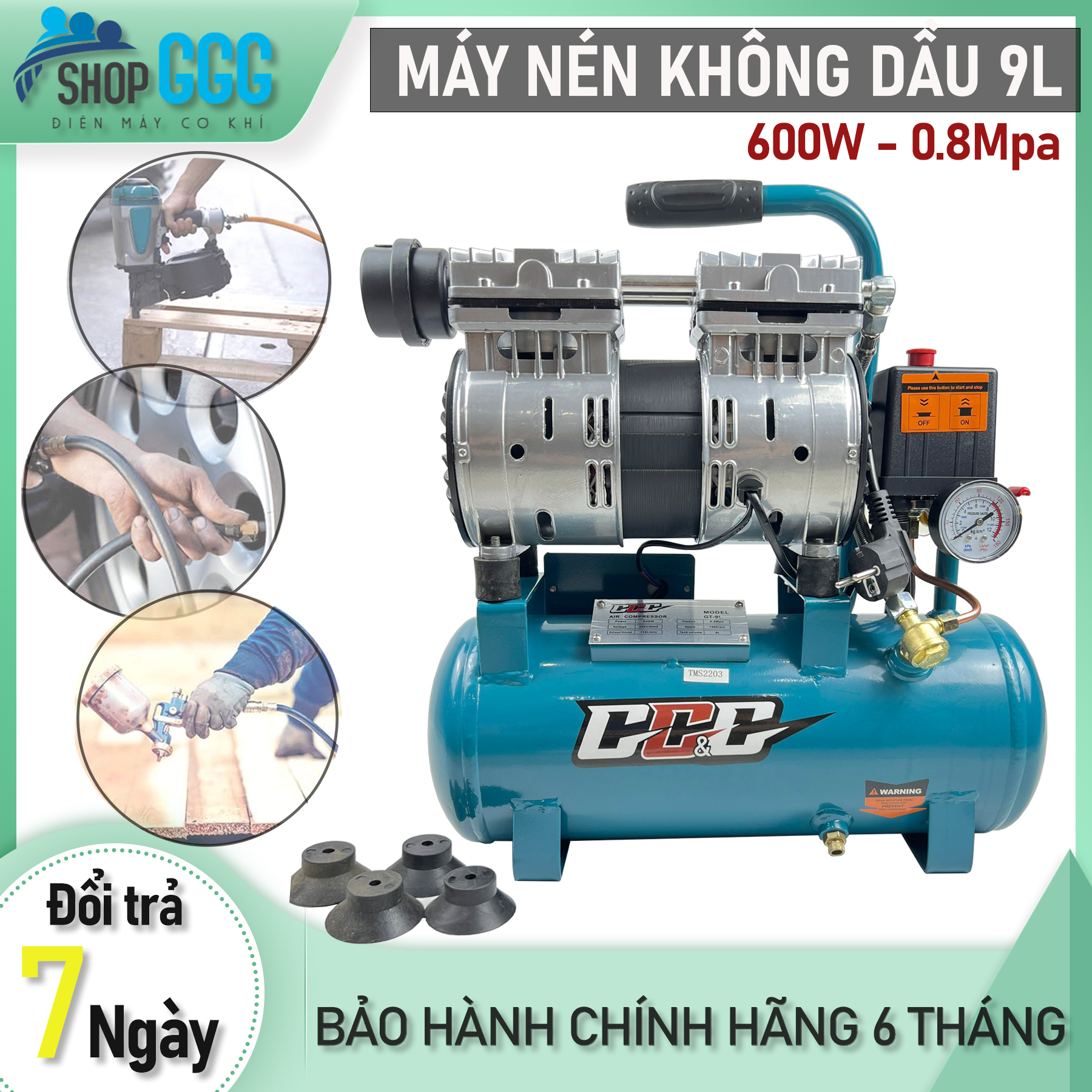 Máy nén khí | Máy bơm hơi | Bình hơi không dầu 9L -600w -nén 8kg - Tự động nạp ngắt khí - Tốc độ nạp khí siêu nhanh | May nen khi, máy nén hơi mini