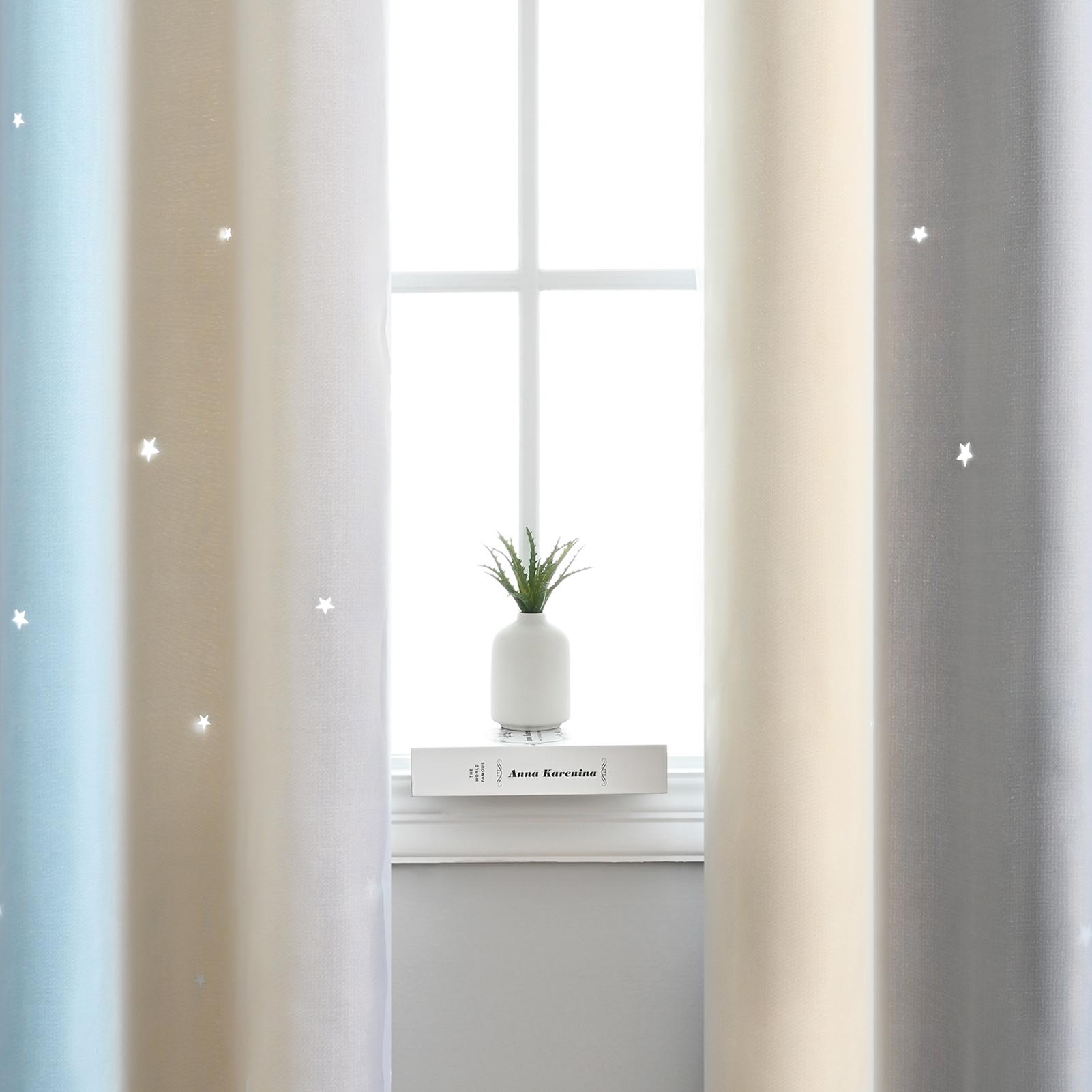 Set 2 Rèm Cửa 2 Lớp Nhiều Màu Sắc Đơn Giản Gradient Hollow-Out