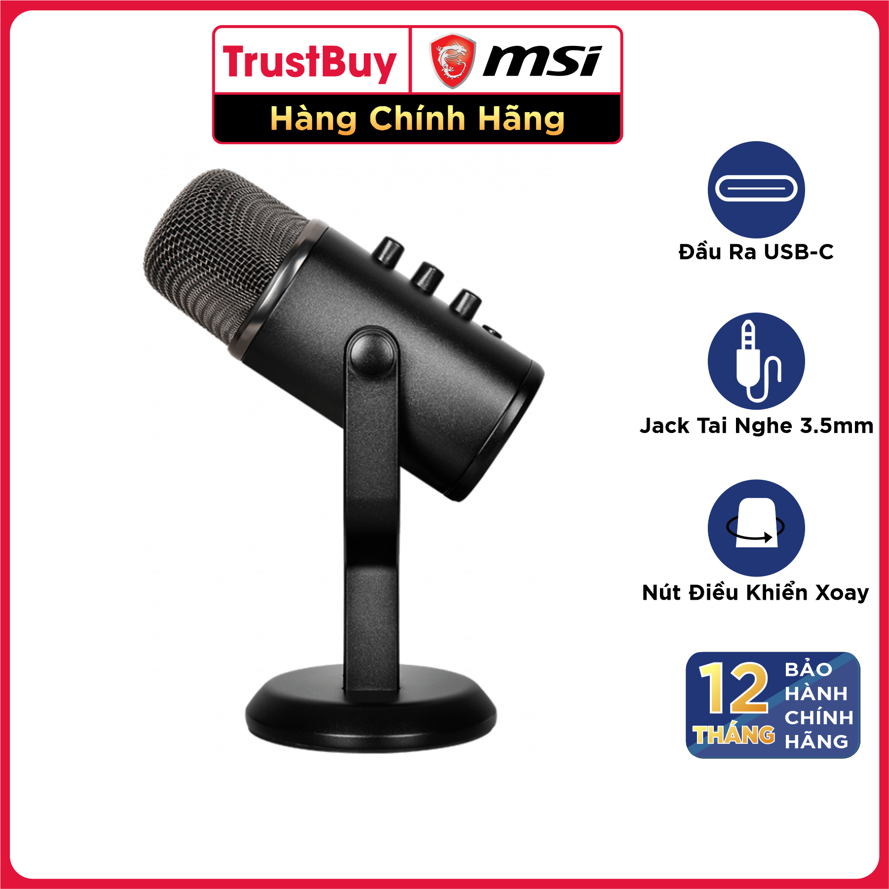 Micro MSI IMMERSE GV60 Mic Thu Âm Và Livestream Kèm Dây Cáp - Hàng Chính Hãng