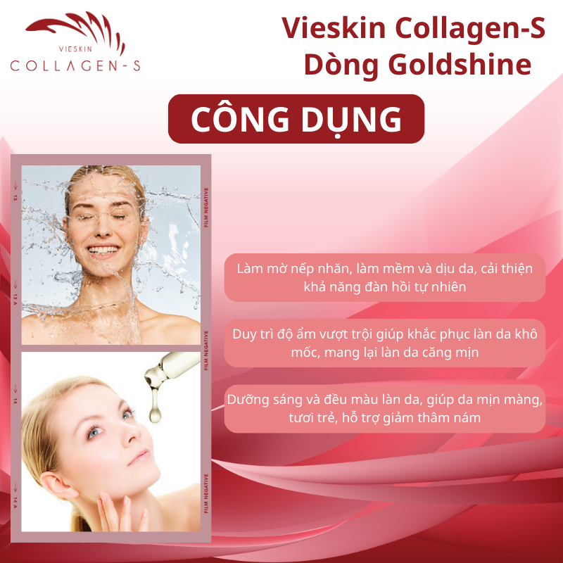 Tinh chất collagen tươi Vieskin Collagen Gold Shine căng bóng da, làm đẹp, trẻ hoá da và chăm sóc môi sau phun xăm 7ml