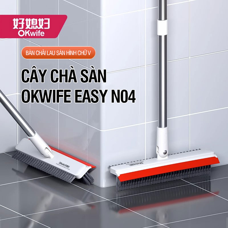 Cây chà sàn nhà tắm OKwife Easy N04 chổi cọ sàn và gạt nước đa năng 2 trong 1, cọ sạch khe hẹp và góc tường