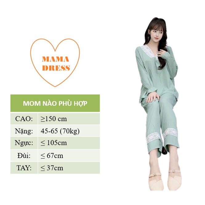 Bộ đồ bầu Đồ bộ cho mẹ sau sinh dài tay MAMA DRESS thiết kế trơn cổ ren chữ V có khóa ti và chun chỉnh đẹp rẻ B43