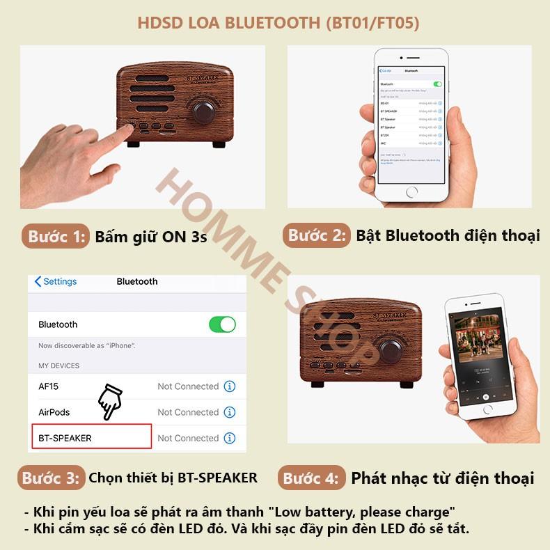 Loa Bluetooth mini cổ điển BT01 vân gỗ vintage decor phòng