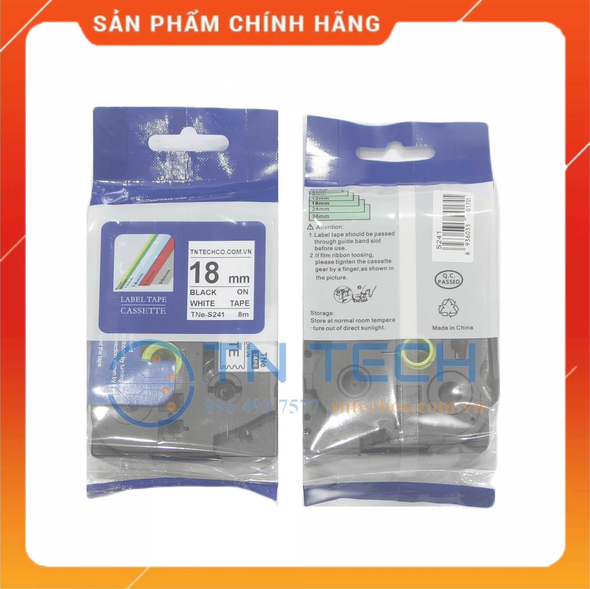 Nhãn In TNE-S241 - Đen nền trắng 18mm x 8m - Dùng cho máy in BROTHER - AIMO - PUTY [Hàng nhập khẩu]