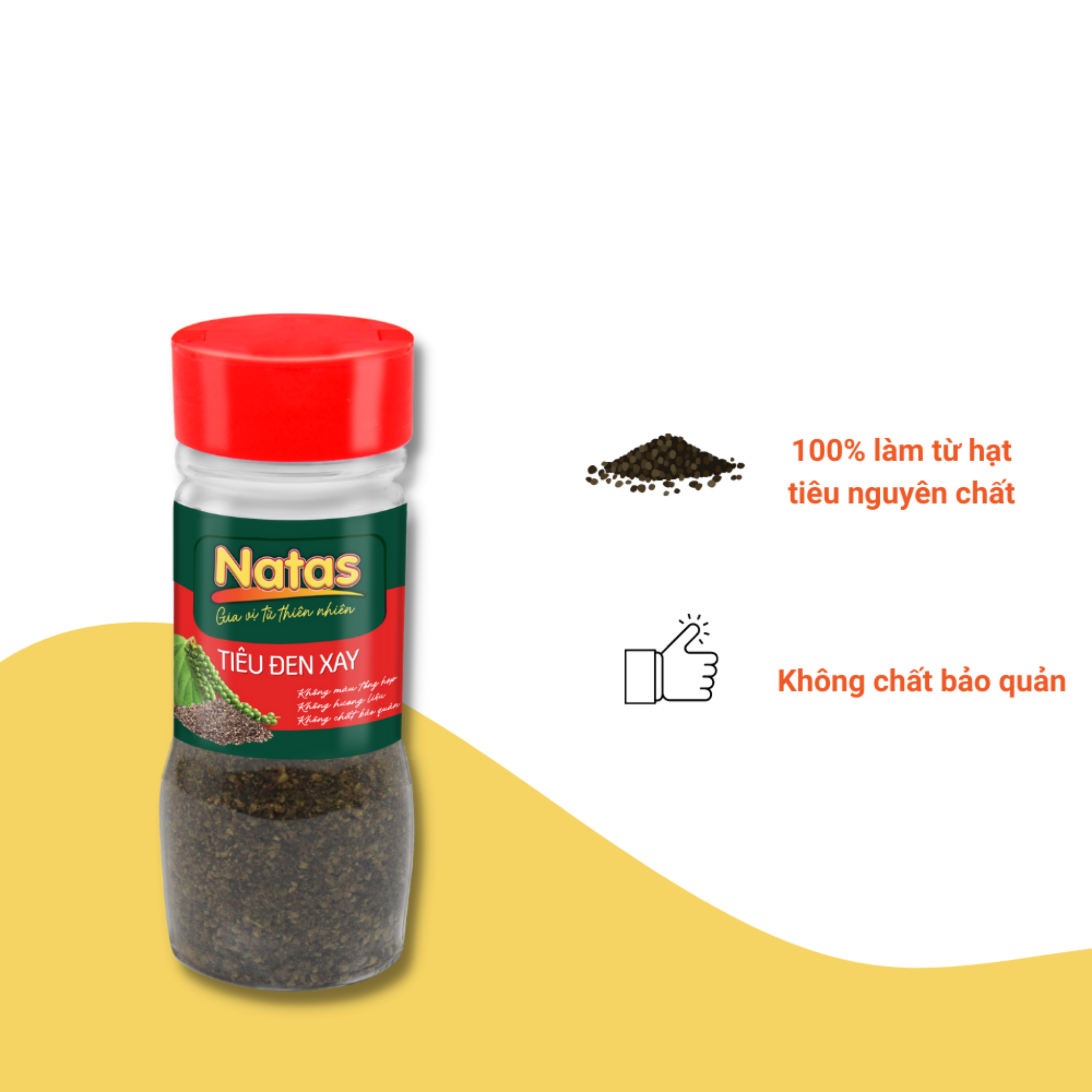 Bột tiêu thiên nhiên mịn - Bột tiêu đen xay nấu ăn chế biến thực phẩm Natas Hũ 55g