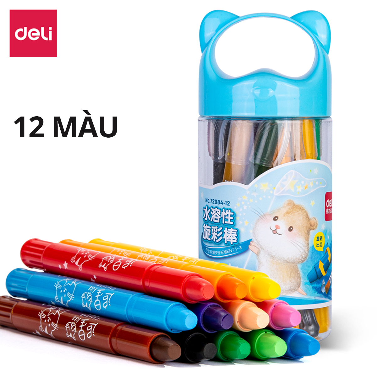 Bút Sáp Màu Lụa Dạng Xoay Deli -12/24 Màu Tươi Sáng Siêu Mịn Rửa Trôi Được An Toàn Trẻ Nhỏ Tô Màu Vẽ Tranh