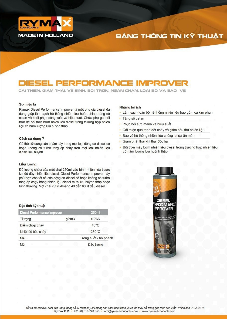 Phụ gia cải tiến hiệu suất máy dầu Rymax Diesel Performance Improver - Chai 250ml