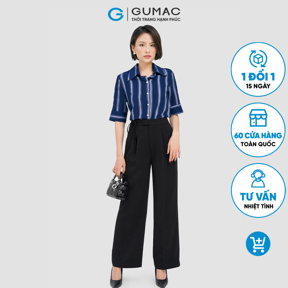 Quần tây nữ suông lưng kiểu phối dây thắt nơ thanh lịch công sở GUMAC QD04012