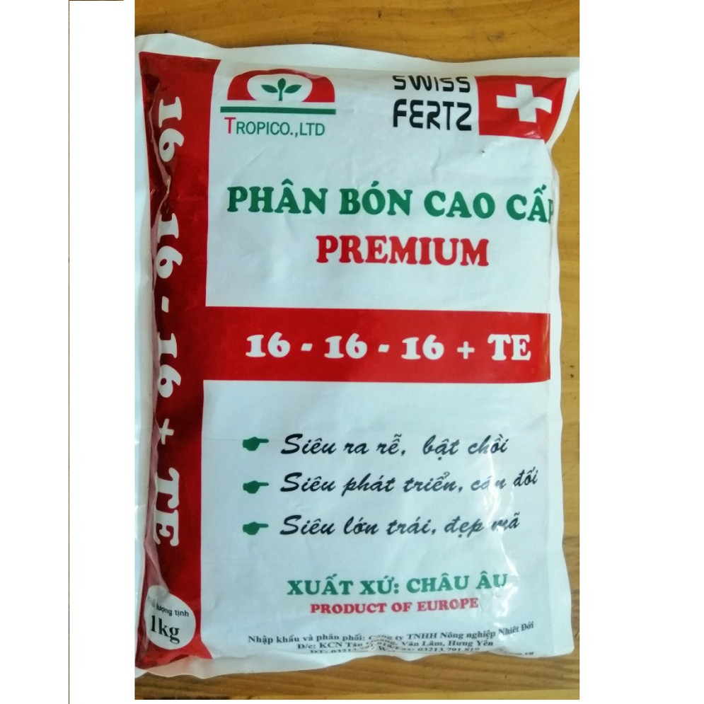 Phân Bón Cao Cấp PREMIUM 16-16-16+TE, Siêu Ra Rễ, Bật Chồi, Siêu Phát Triển Cân Đối , Siêu Lớn Trái , Đẹp Mã , Xuất :Thúy Sĩ ,Khối Lượng :1kg