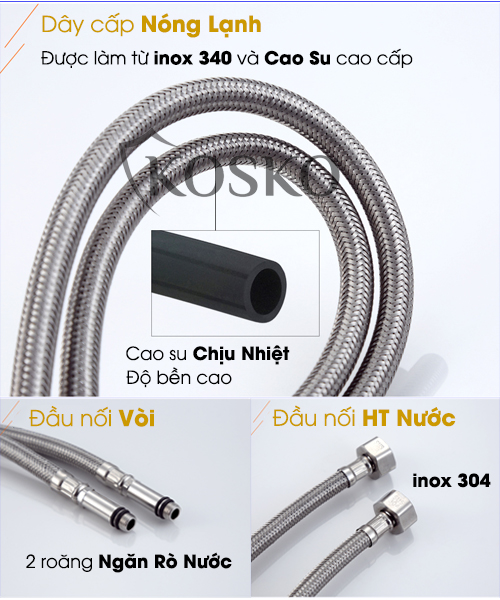 Vòi nước rửa chén KOSKO inox 304, vòi rửa chén bát tròn vuông nóng lạnh phù hợp với nhiều loại bồn rửa chén và chậu rửa bát chén khác nhau