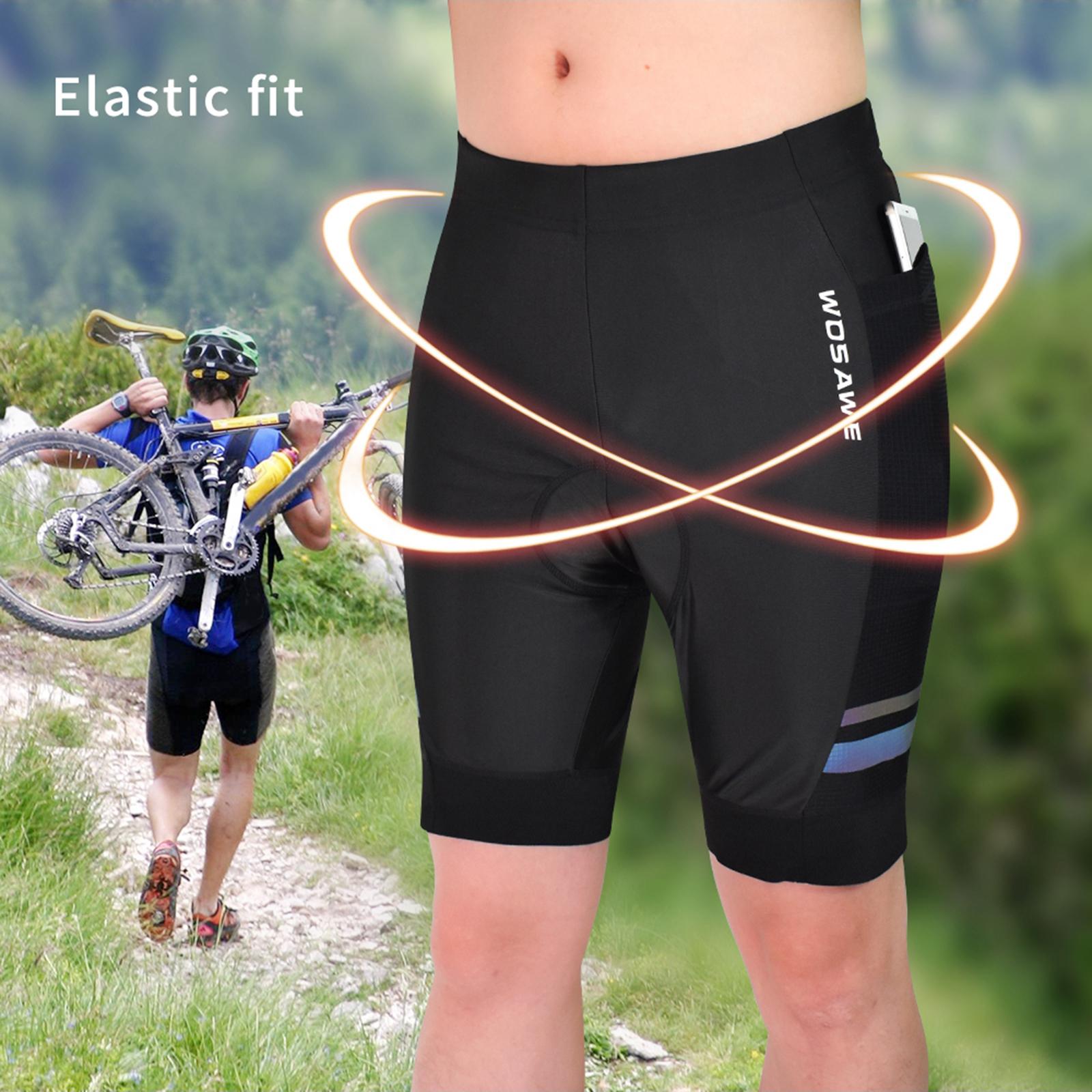 Men Padded Bike Shorts with Pocket and Reflective Strap, Men's Cycling Shorts Wide Waistband Biking Bicycle Pants Riding Trousers