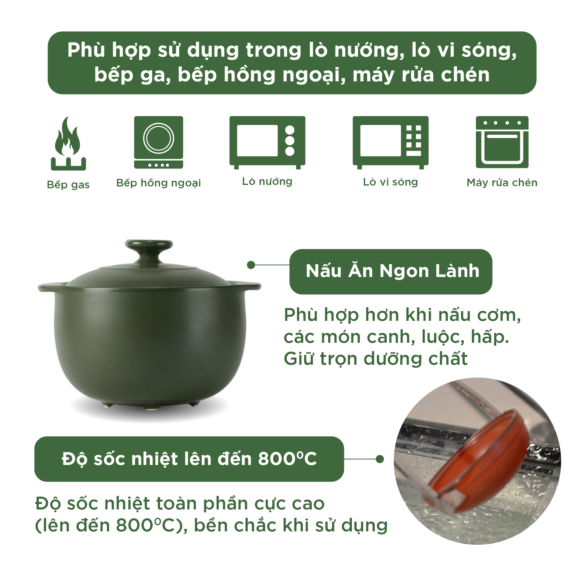 Nồi Sứ Dưỡng Sinh Minh Long Healthy Cook Vesta 3.0 L - Dùng Cho Bếp Gas, Bếp Hồng Ngoại