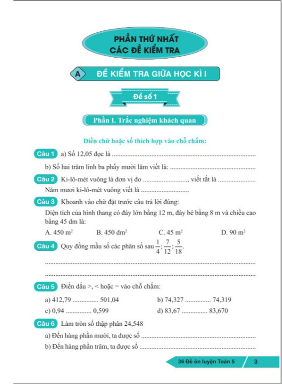 Sách - 36 Đề Ôn Luyện Toán 5 - Biên soạn theo chương trình GDPT mới