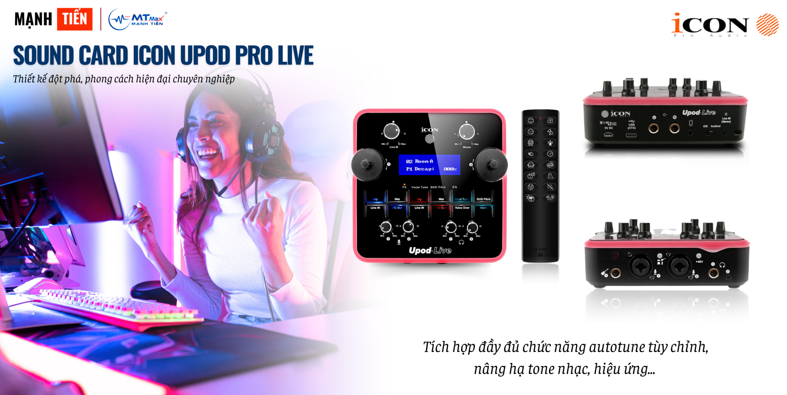 Sound Card Livestream Icon Upod Live Cao Cấp Tương Thích Android, IOS, Window, Mac Hàng Chính Hãng